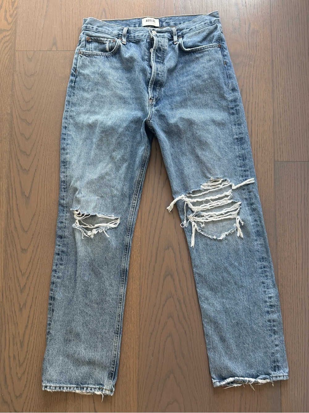Agolde Light Blue Ripped Straight Jeans